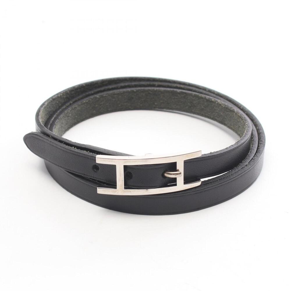 Hermes Api 3 Long Bracelet, Leather and Metal Accessory, Women's, Black/Silver